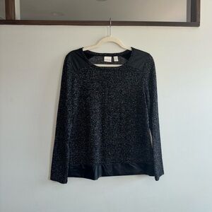 Chico's Black and Gray Sweater with Faux Leather Trim